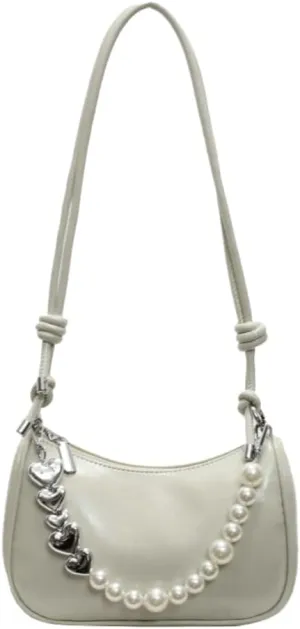 Solyinne Clutch Purse for Women Handbag with Pearl Chain PU Leather Fashionable Shoulder Bags Armpit Bag