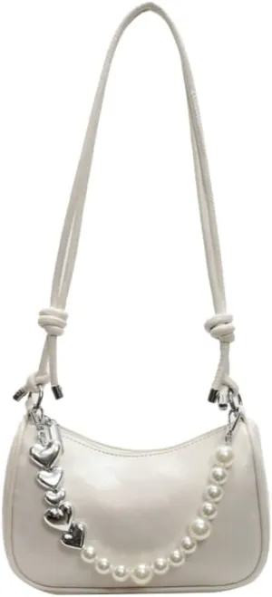 Solyinne Clutch Purse for Women Handbag with Pearl Chain PU Leather Fashionable Shoulder Bags Armpit Bag