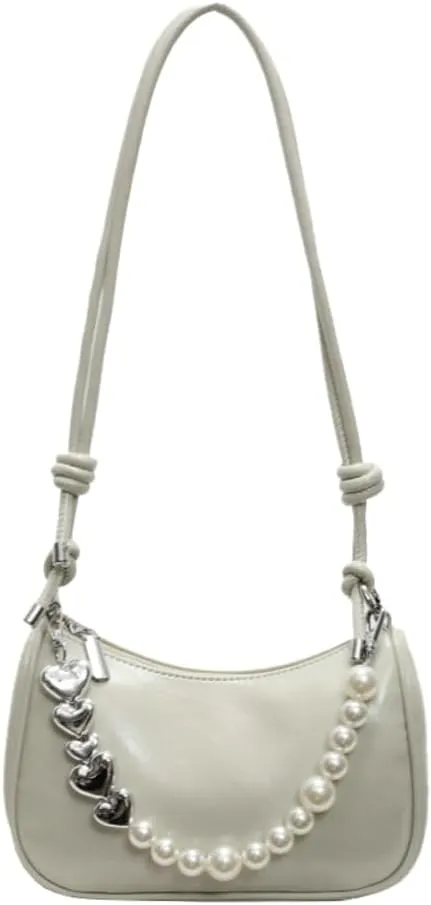 Solyinne Clutch Purse for Women Handbag with Pearl Chain PU Leather Fashionable Shoulder Bags Armpit Bag