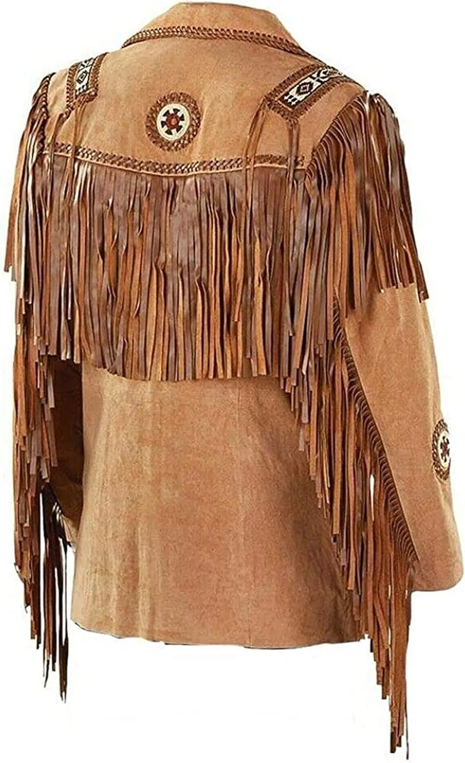 SpazeUp Mens Suede Leather Native American Brown Fringe Western Style Cowboy Jacket - Traditional Fashionable Coat Men