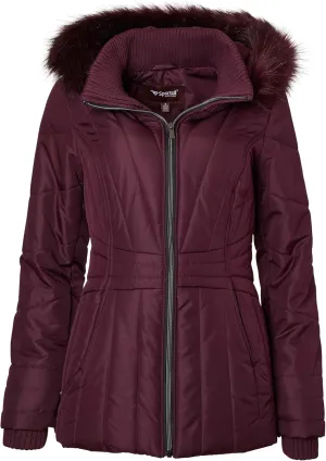 Sportoli Womens Winter Coat Faux Fur Trim Hooded Down Alternative Puffer Jacket