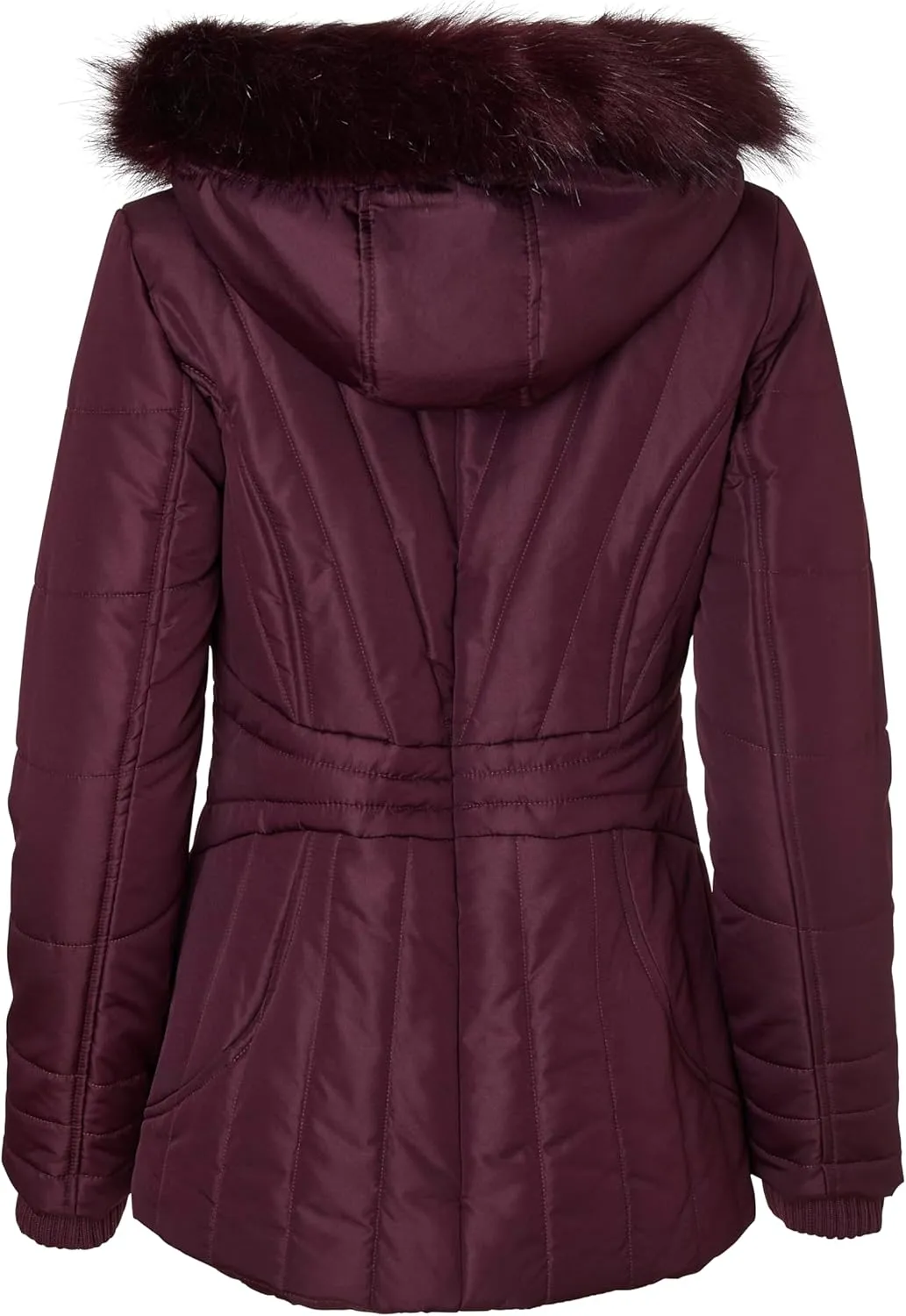 Sportoli Womens Winter Coat Faux Fur Trim Hooded Down Alternative Puffer Jacket