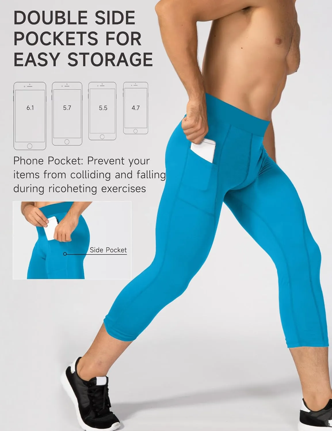 SPVISE Men's 3/4 Compression Pants Athletic Capri Leggings Dry Fit Running Tights with Pocket Basketball Sports Gym Baselayer