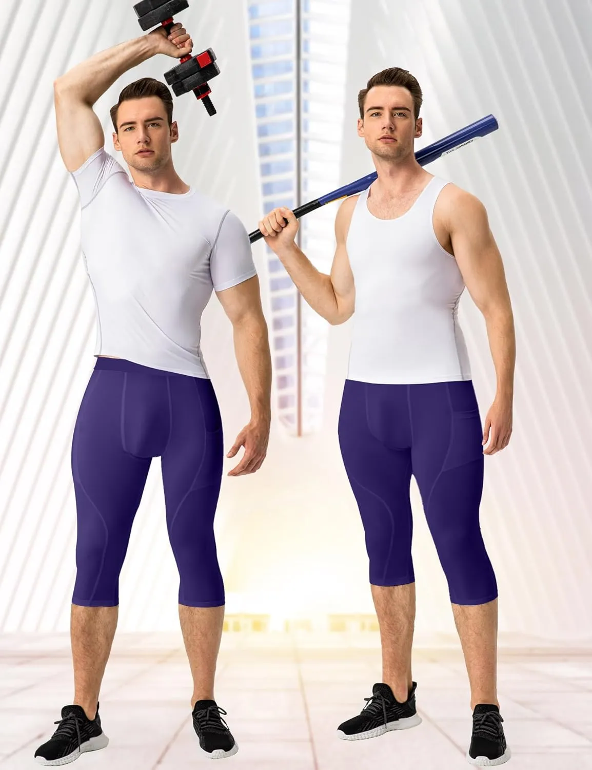 SPVISE Men's 3/4 Compression Pants Athletic Capri Leggings Dry Fit Running Tights with Pocket Basketball Sports Gym Baselayer