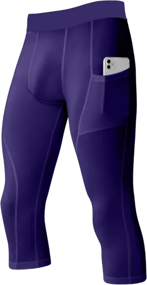 SPVISE Men's 3/4 Compression Pants Athletic Capri Leggings Dry Fit Running Tights with Pocket Basketball Sports Gym Baselayer