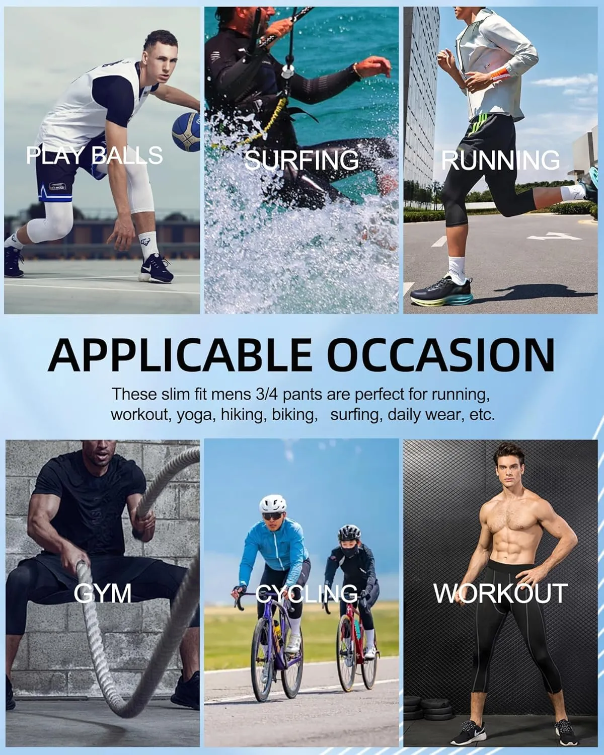 SPVISE Men's 3/4 Compression Pants Athletic Capri Leggings Dry Fit Running Tights with Pocket Basketball Sports Gym Baselayer