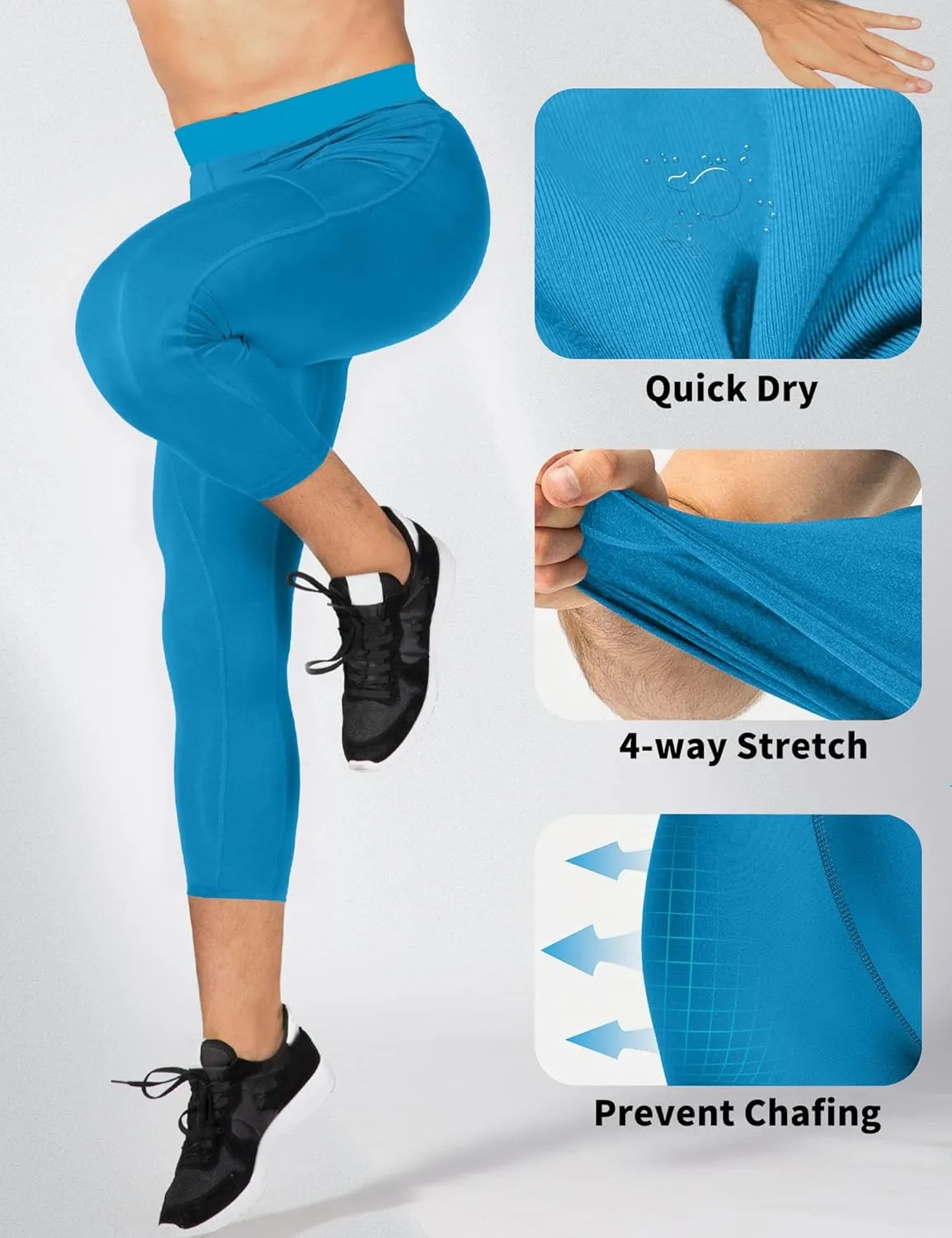 SPVISE Men's 3/4 Compression Pants Athletic Capri Leggings Dry Fit Running Tights with Pocket Basketball Sports Gym Baselayer