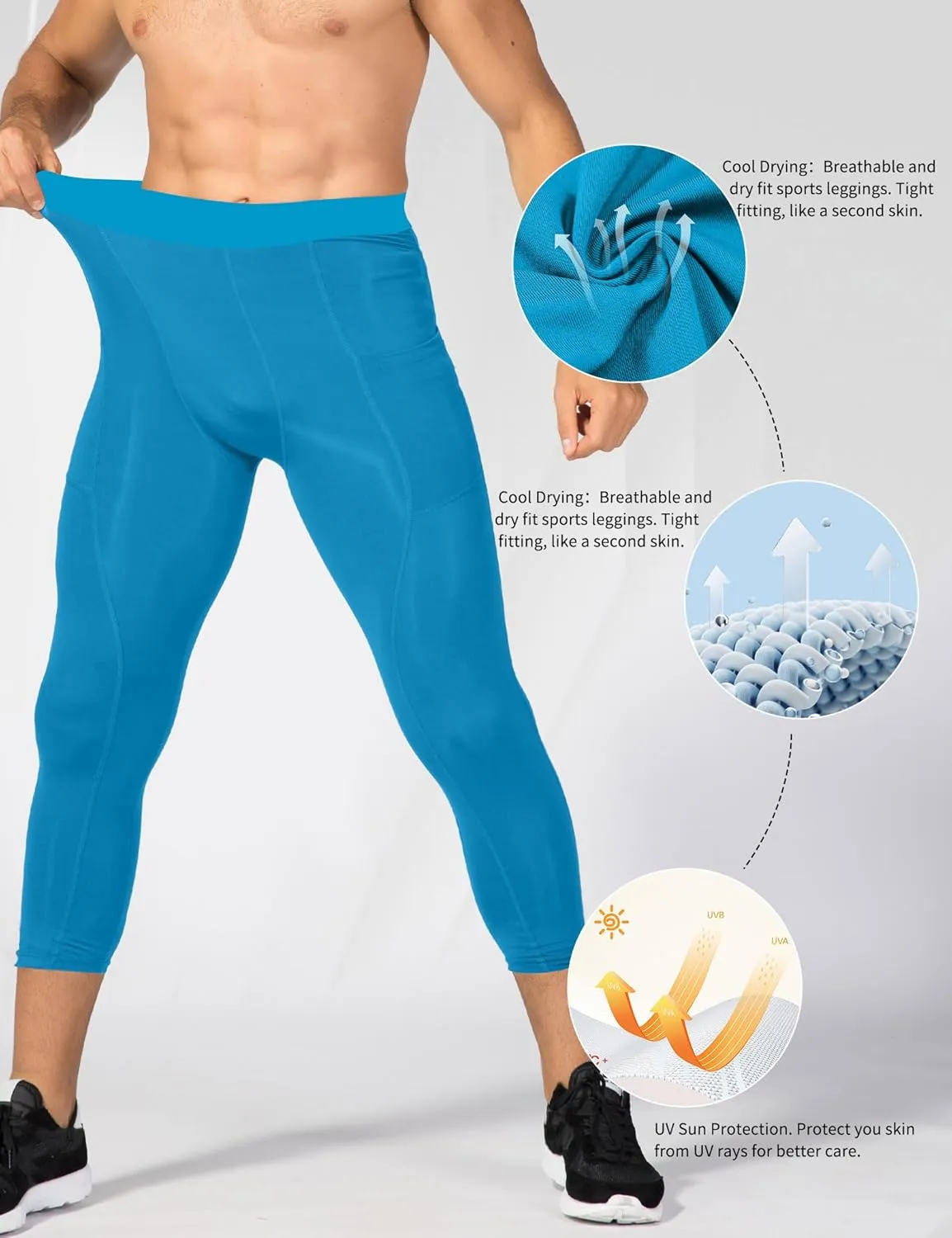 SPVISE Men's 3/4 Compression Pants Athletic Capri Leggings Dry Fit Running Tights with Pocket Basketball Sports Gym Baselayer