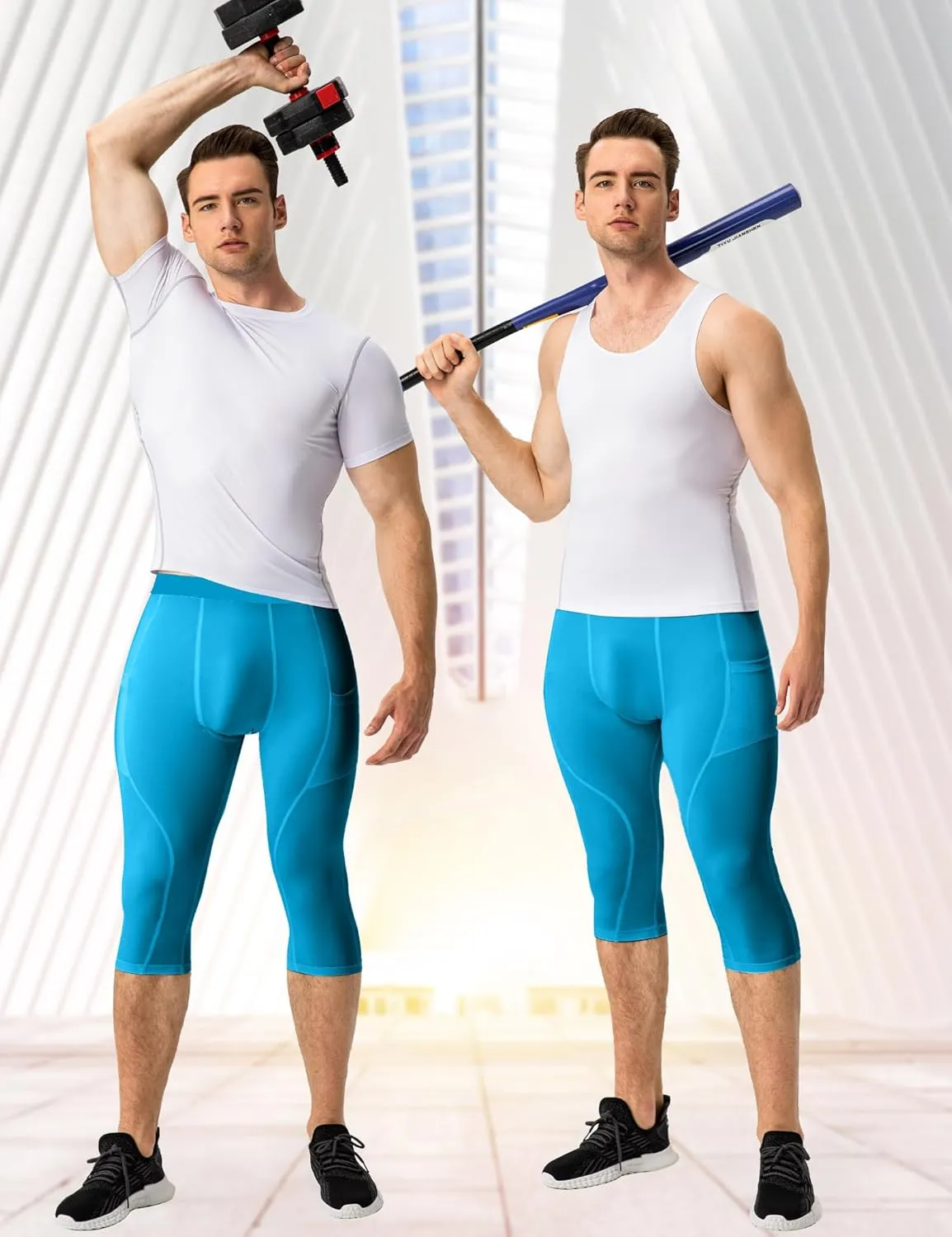 SPVISE Men's 3/4 Compression Pants Athletic Capri Leggings Dry Fit Running Tights with Pocket Basketball Sports Gym Baselayer