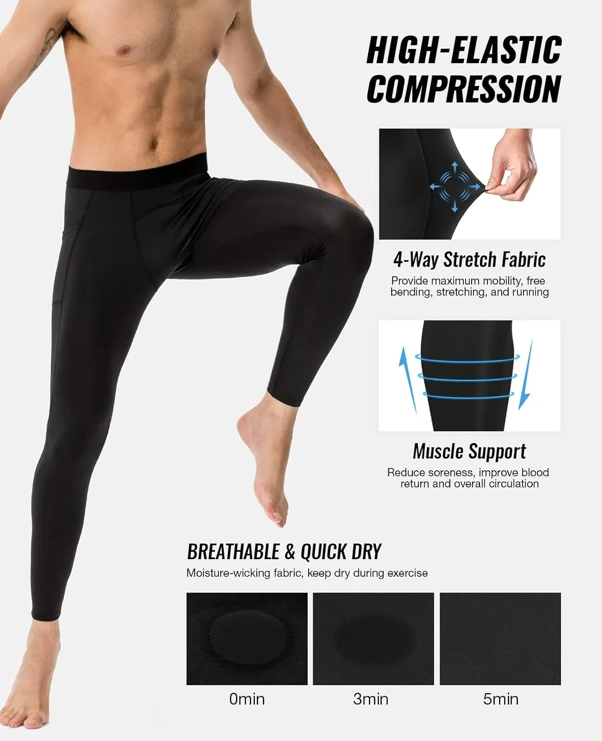 SPVISE Men's Compression Pants Workout Leggings Running Tights Cool Dry Athletic Baselayer Pants for Basketball Yoga Cycling