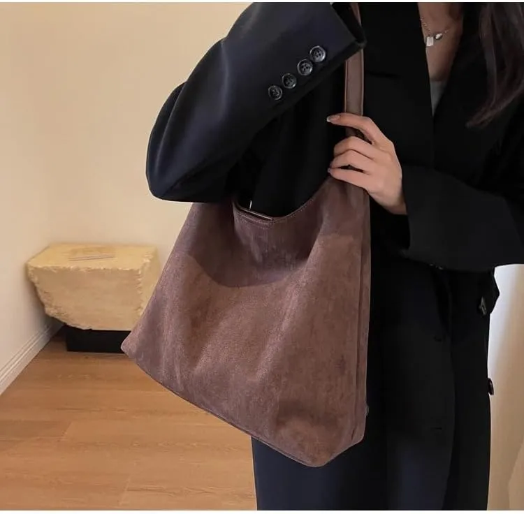 Suede Hobo Bag for Women Slouchy Purse Fashionable Leather Office Tote Handbag Women's Hobo Handbag