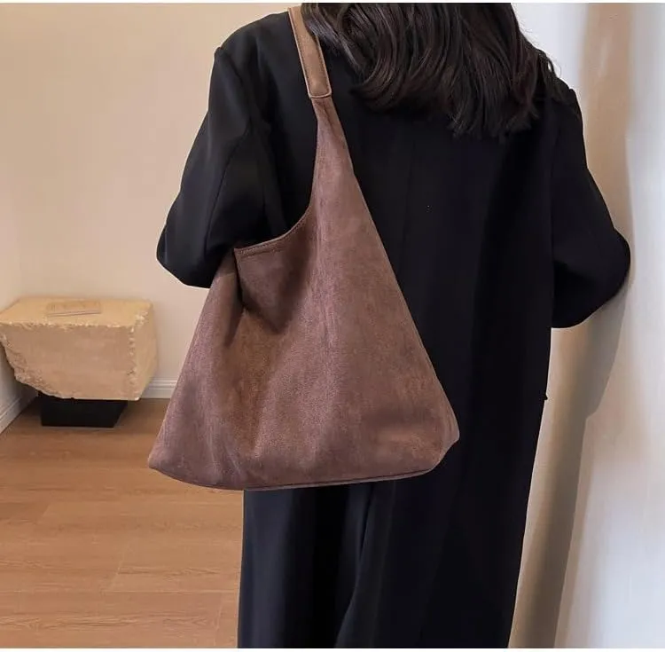 Suede Hobo Bag for Women Slouchy Purse Fashionable Leather Office Tote Handbag Women's Hobo Handbag
