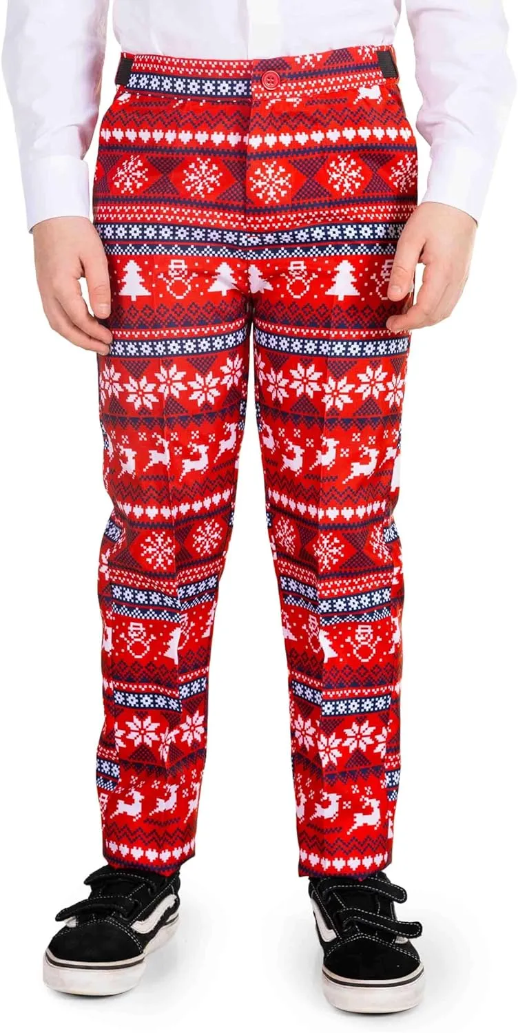 SUITMEISTER Boys Christmas Suit - Festive Ugly X-Mas Clothing Holiday Print - Includes Blazer, Pants - Tie