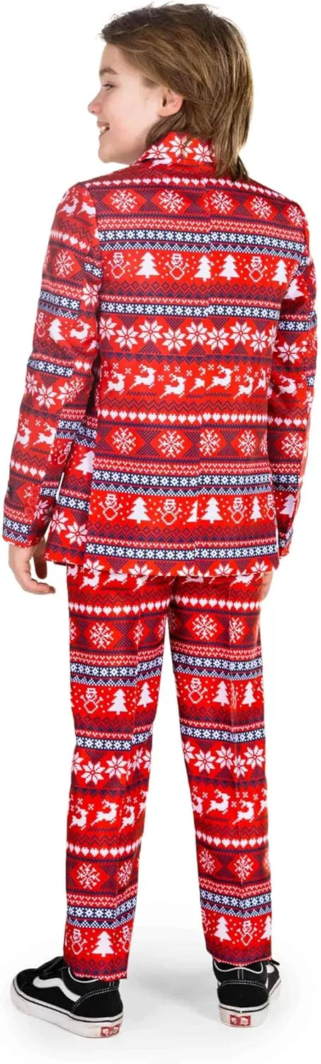 SUITMEISTER Boys Christmas Suit - Festive Ugly X-Mas Clothing Holiday Print - Includes Blazer, Pants - Tie