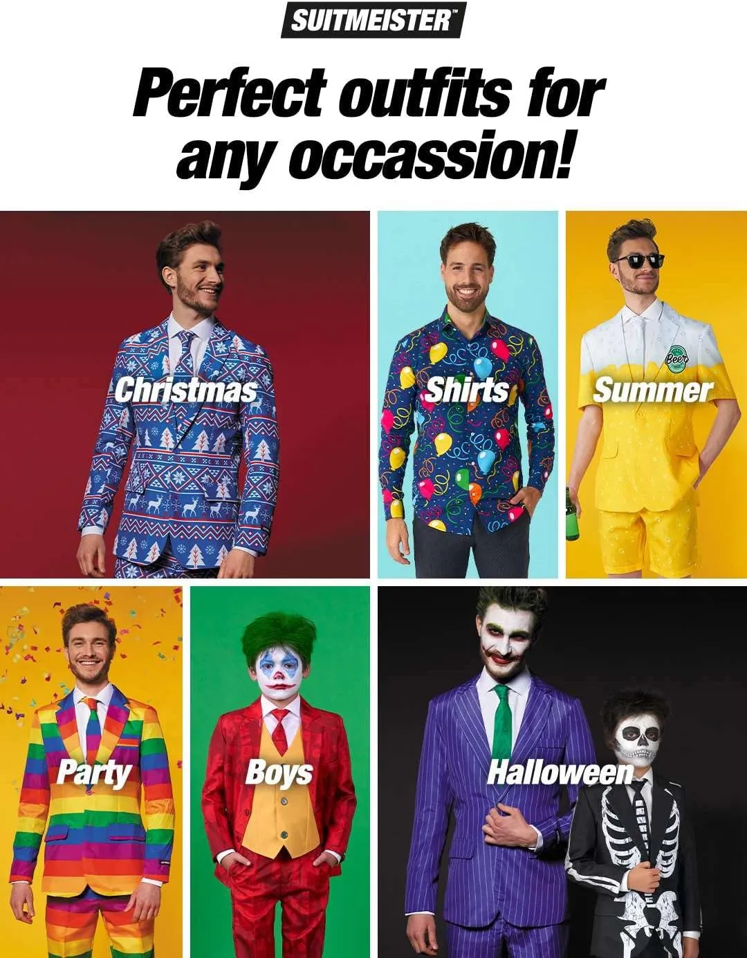 SUITMEISTER Boys Christmas Suit - Festive Ugly X-Mas Clothing Holiday Print - Includes Blazer, Pants - Tie