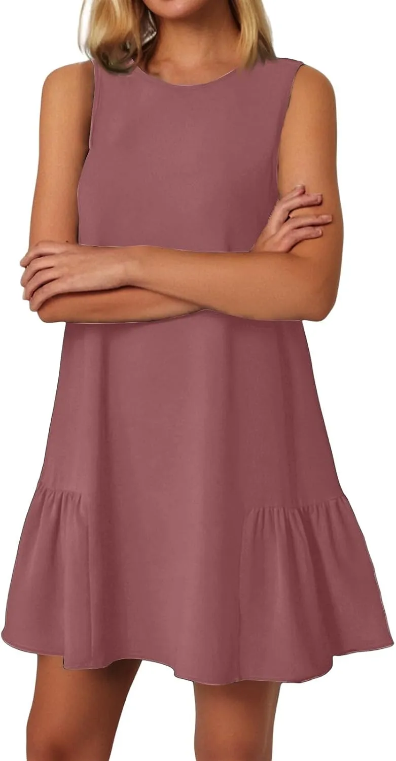Summer Womens Sundress for 2113 Fashionable Casual Sleeveless Round Neck Ruffle Dresses Mini Ruffle Dress