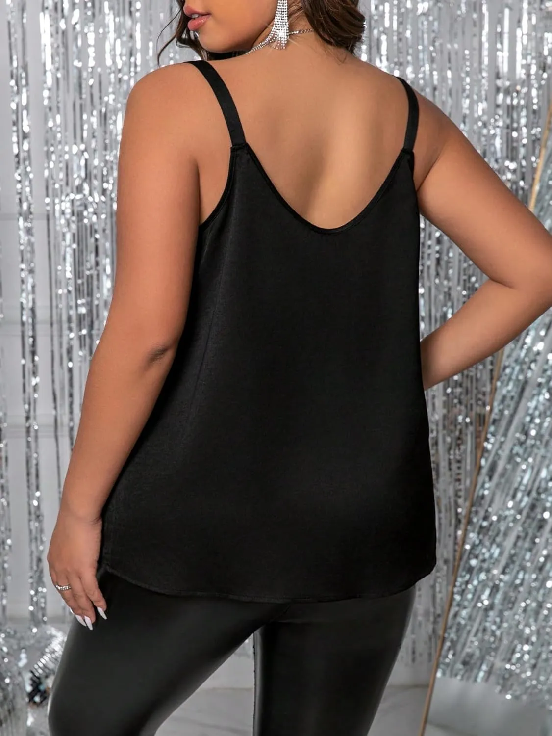 SweatyRocks Women's Plus Size Sequin Fringe Sleeveless Tank Top Backless Party Club Cami Tops