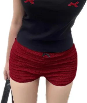 Sweet Bow Low-Waisted Hot Pants White Red Casual Basic Safety Pants Underwear Women Y2K Bottoms