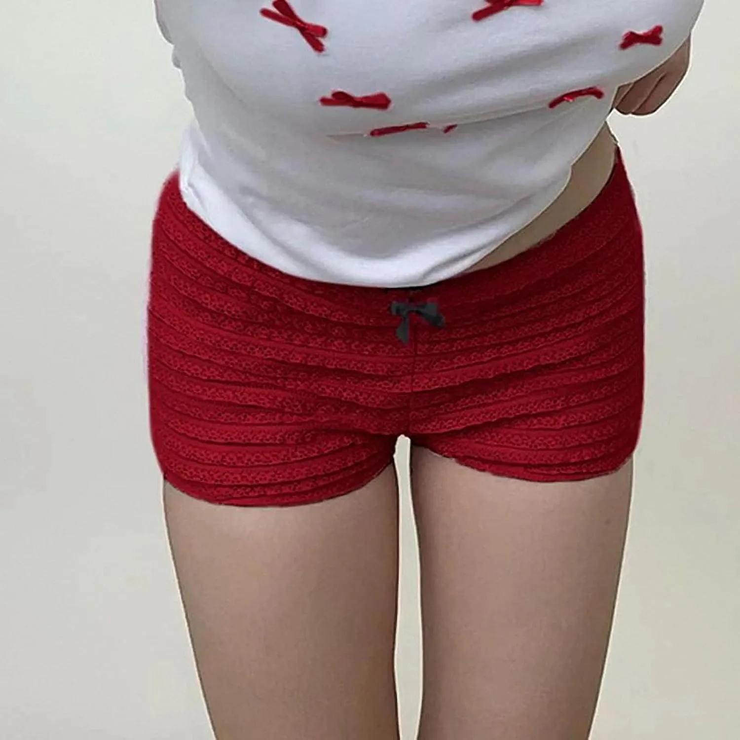 Sweet Bow Low-Waisted Hot Pants White Red Casual Basic Safety Pants Underwear Women Y2K Bottoms