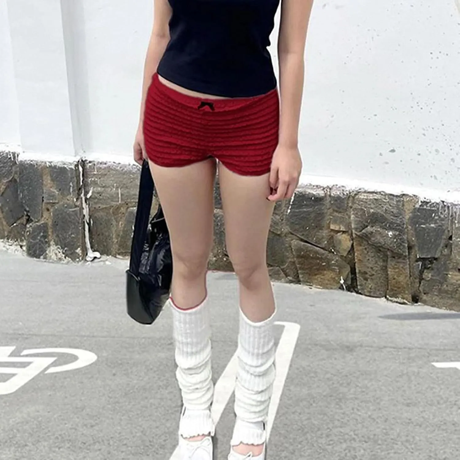Sweet Bow Low-Waisted Hot Pants White Red Casual Basic Safety Pants Underwear Women Y2K Bottoms