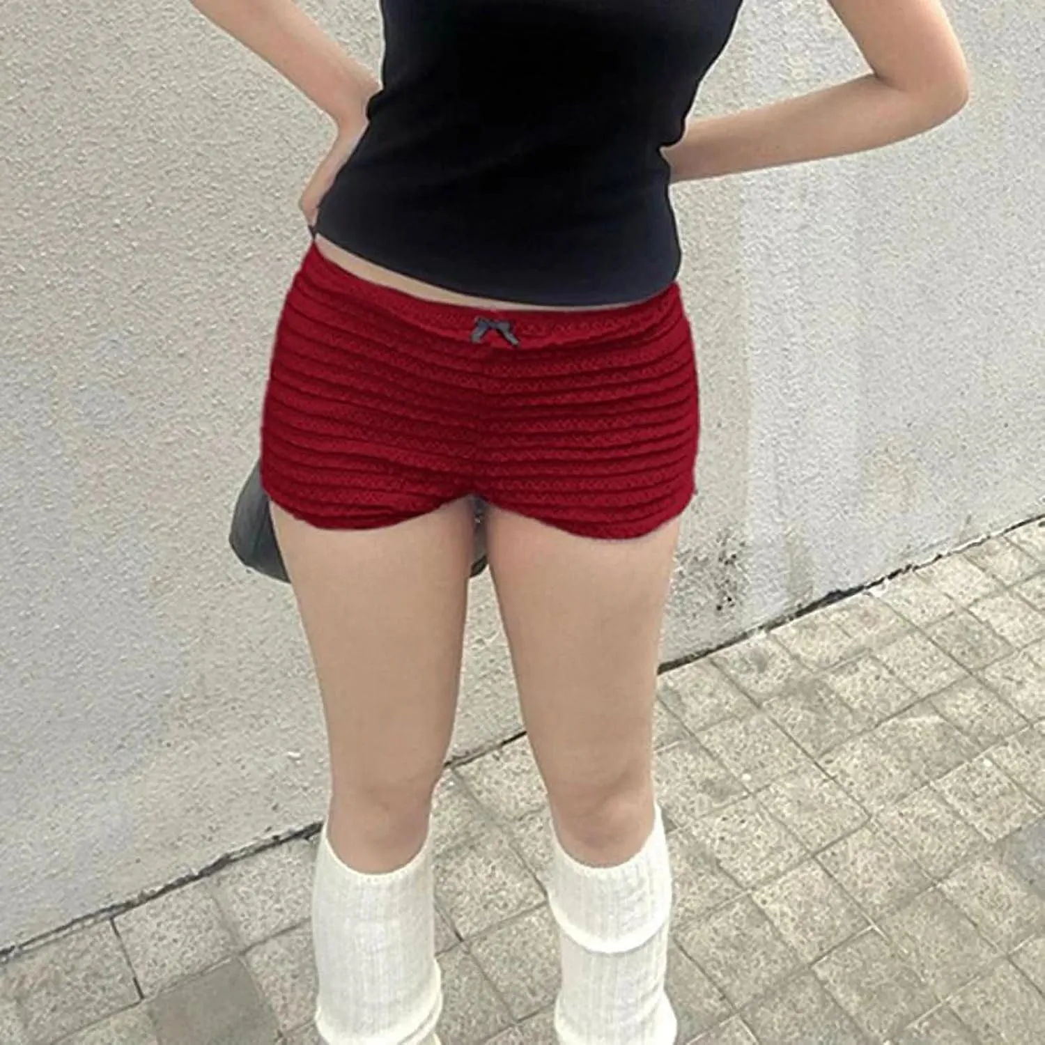 Sweet Bow Low-Waisted Hot Pants White Red Casual Basic Safety Pants Underwear Women Y2K Bottoms