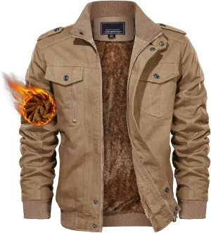 TACVASEN Men's Winter Jacket-Fleece Cotton Military Coat Thicken Casual Cargo Bomber Jacket