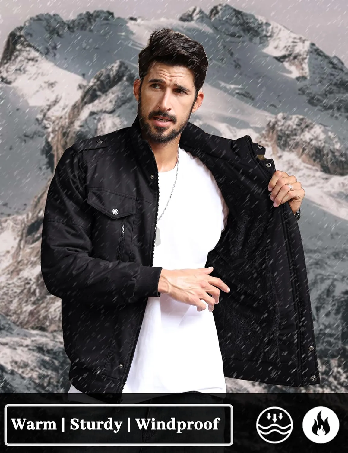 TACVASEN Men's Winter Jacket-Fleece Cotton Military Coat Thicken Casual Cargo Bomber Jacket