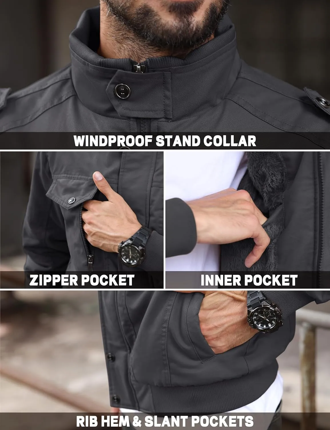 TACVASEN Men's Winter Jacket-Fleece Cotton Military Coat Thicken Casual Cargo Bomber Jacket