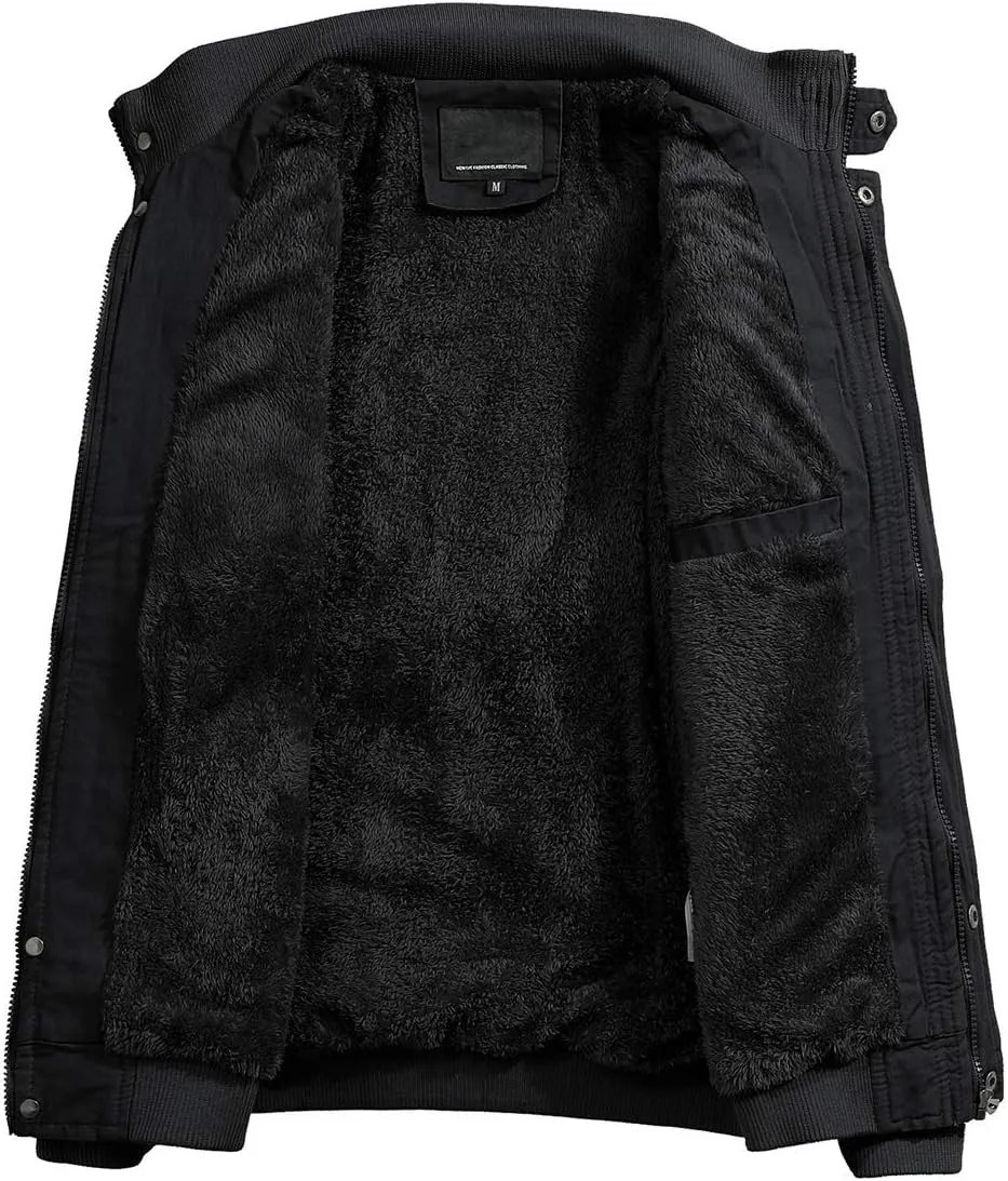 TACVASEN Men's Winter Jacket-Fleece Cotton Military Coat Thicken Casual Cargo Bomber Jacket