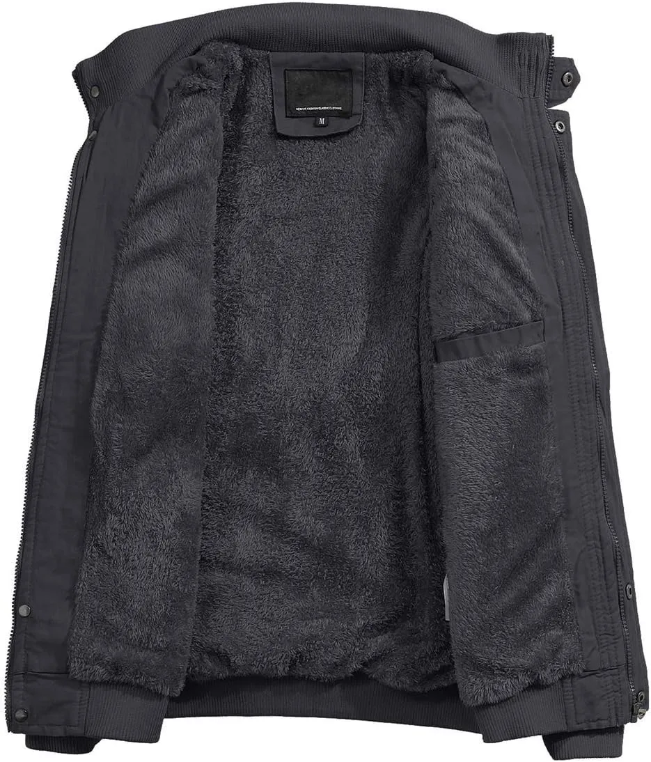 TACVASEN Men's Winter Jacket-Fleece Cotton Military Coat Thicken Casual Cargo Bomber Jacket