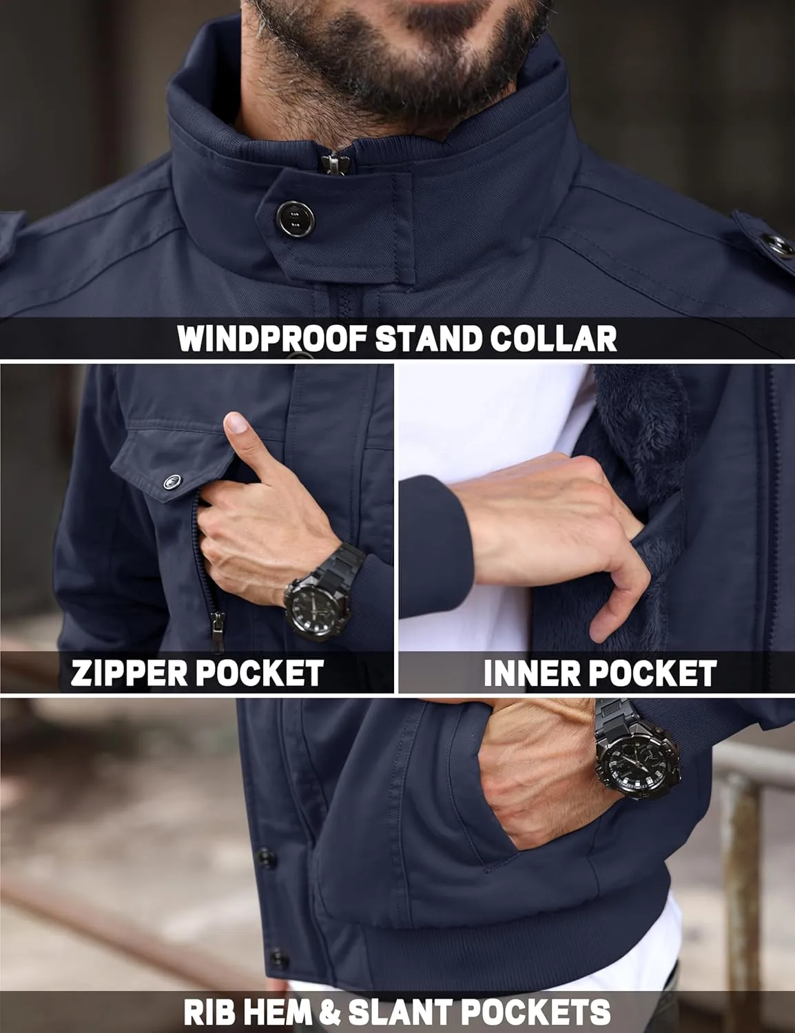 TACVASEN Men's Winter Jacket-Fleece Cotton Military Coat Thicken Casual Cargo Bomber Jacket