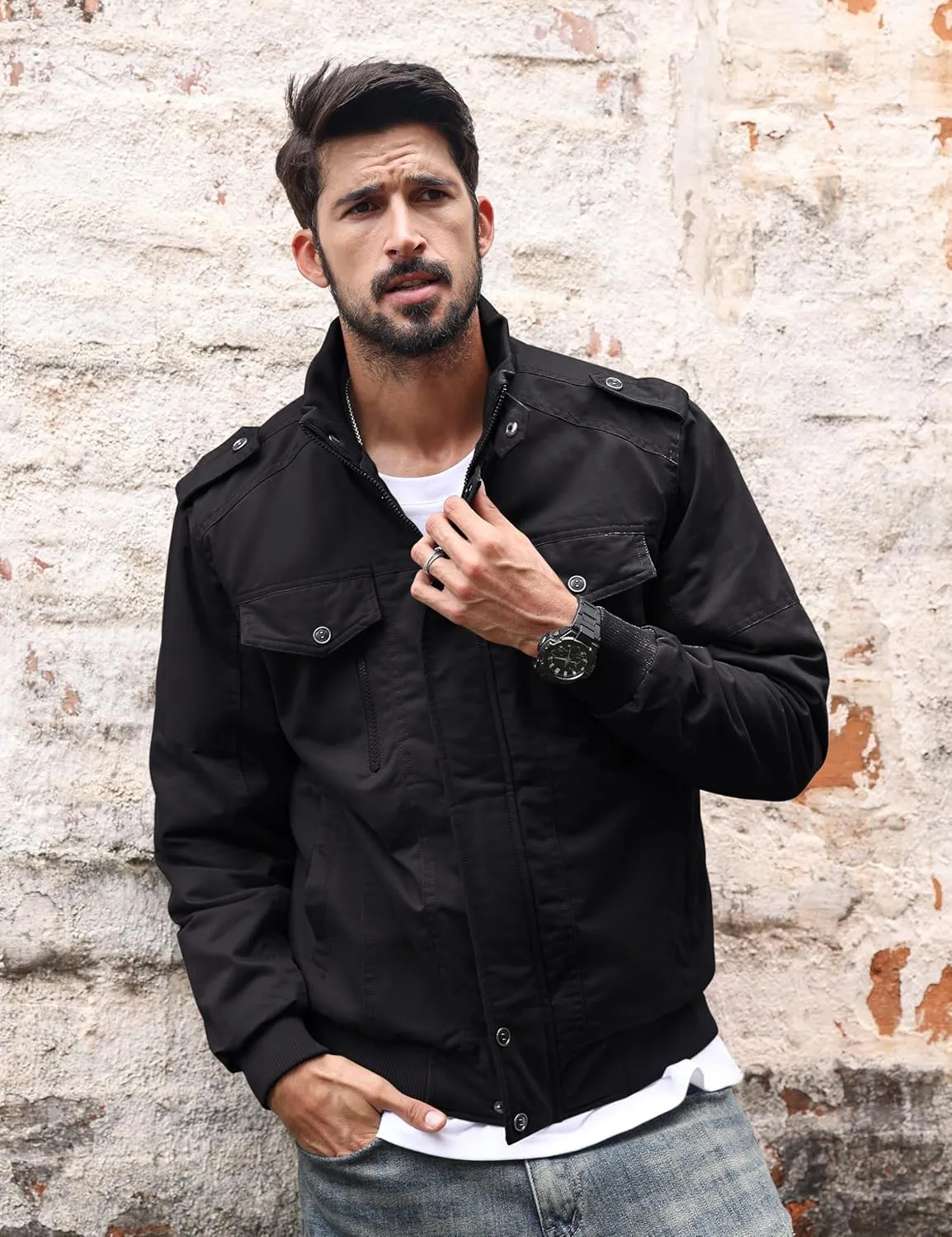 TACVASEN Men's Winter Jacket-Fleece Cotton Military Coat Thicken Casual Cargo Bomber Jacket