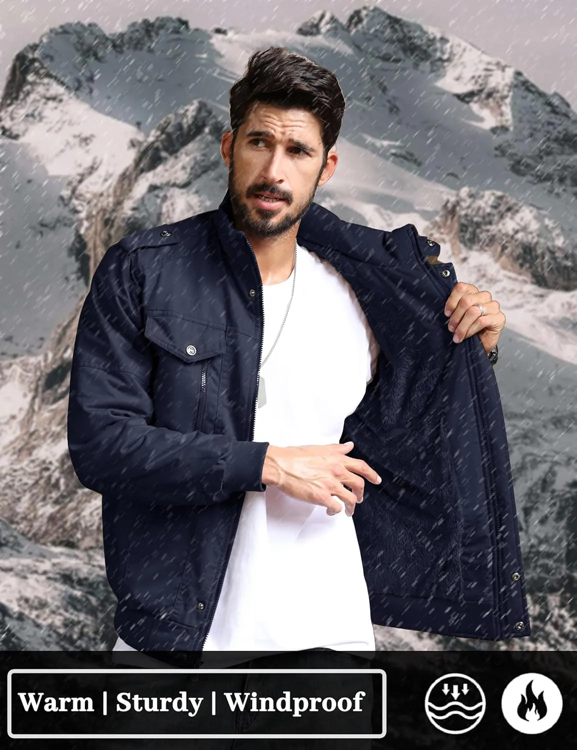 TACVASEN Men's Winter Jacket-Fleece Cotton Military Coat Thicken Casual Cargo Bomber Jacket