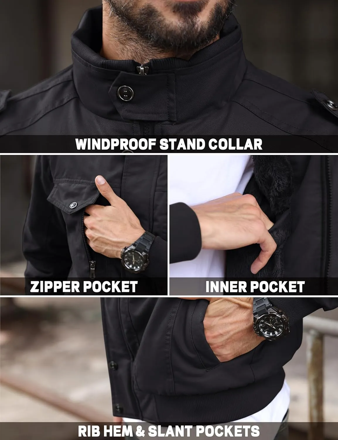 TACVASEN Men's Winter Jacket-Fleece Cotton Military Coat Thicken Casual Cargo Bomber Jacket