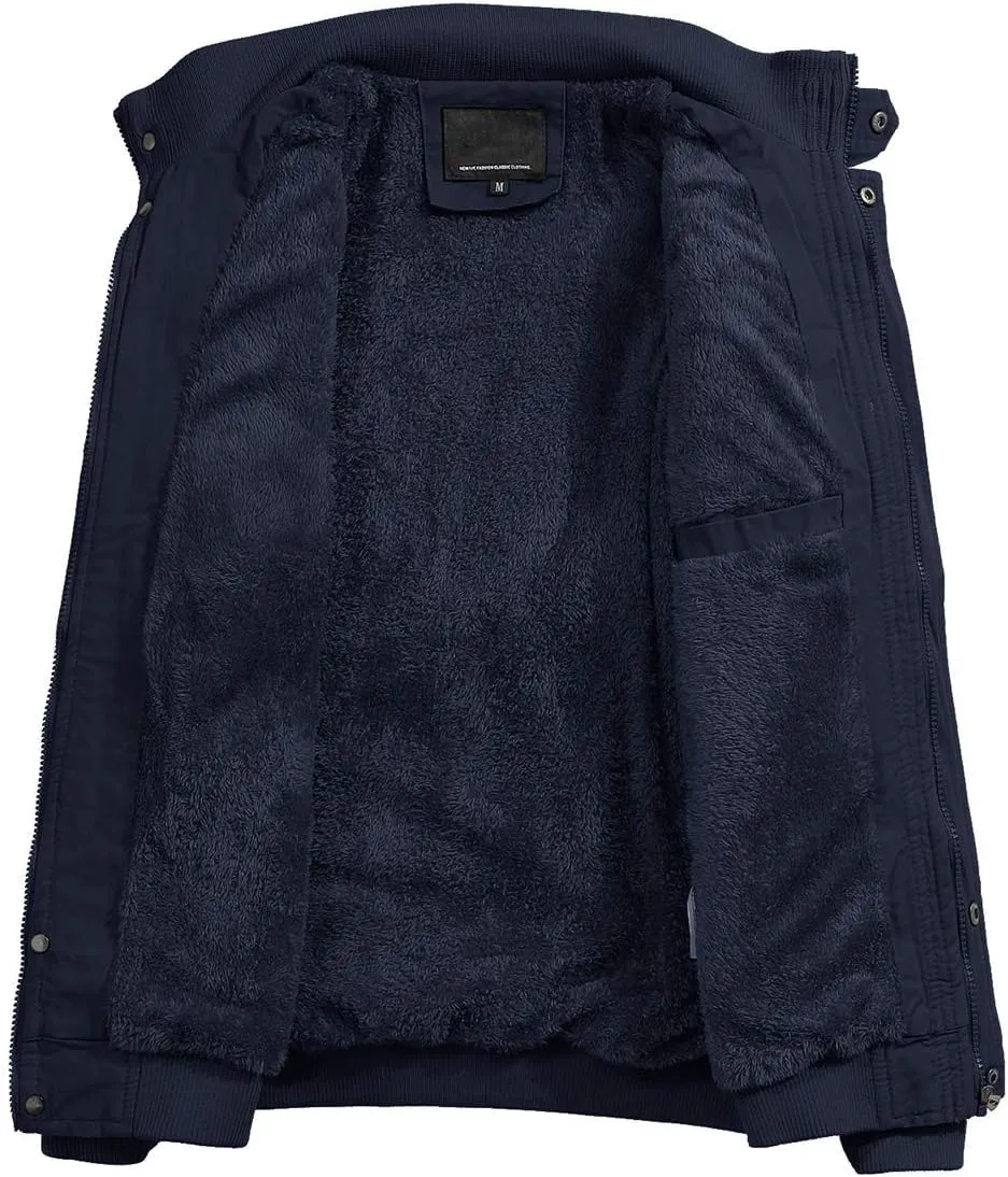 TACVASEN Men's Winter Jacket-Fleece Cotton Military Coat Thicken Casual Cargo Bomber Jacket