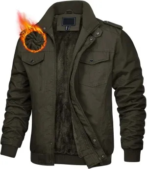 TACVASEN Men's Winter Jacket-Fleece Cotton Military Coat Thicken Casual Cargo Bomber Jacket