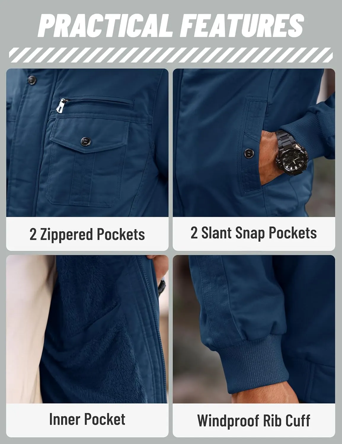 TACVASEN Men's Winter Jacket-Fleece Cotton Military Coat Thicken Casual Cargo Bomber Jacket