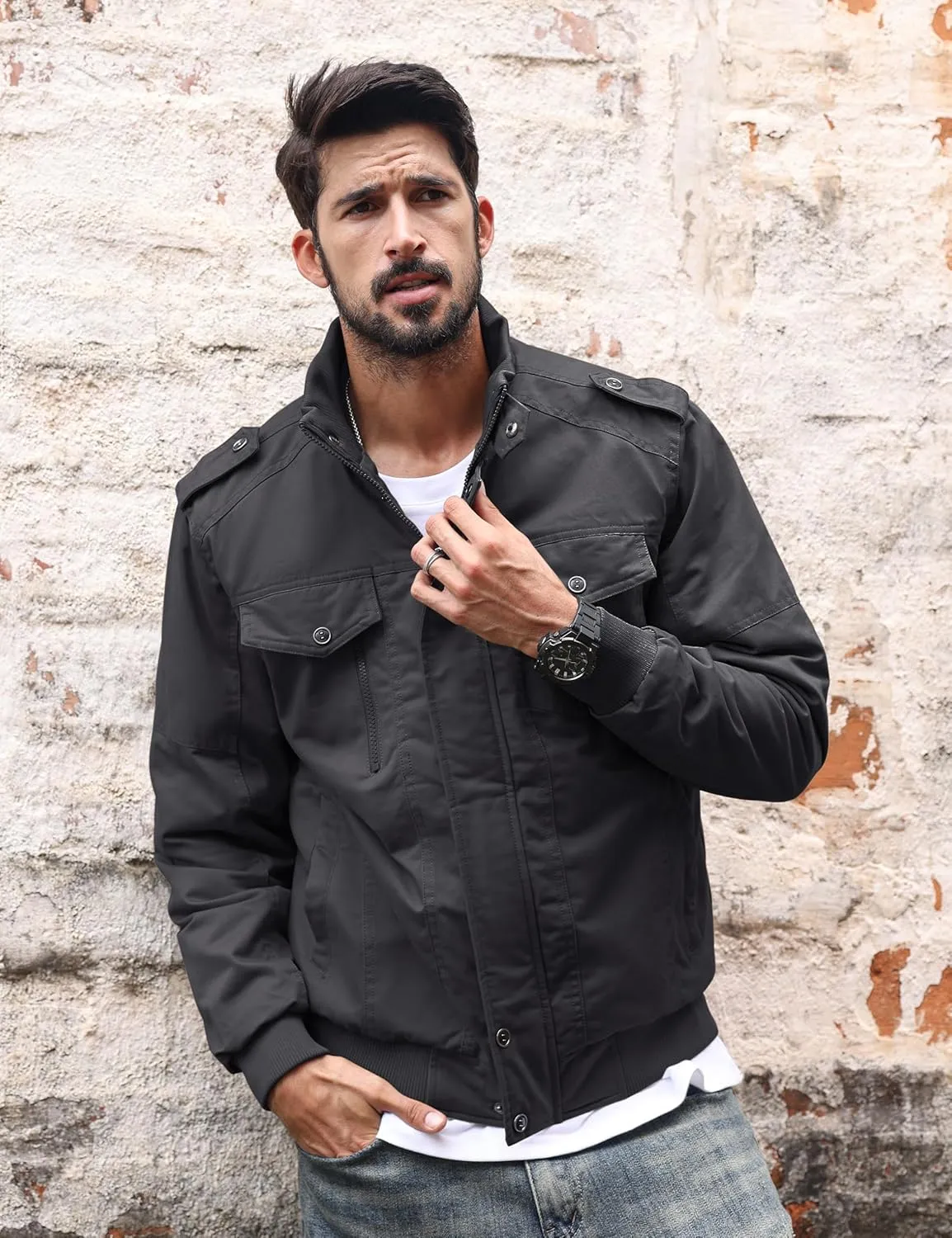 TACVASEN Men's Winter Jacket-Fleece Cotton Military Coat Thicken Casual Cargo Bomber Jacket