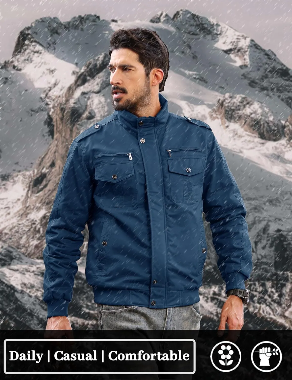 TACVASEN Men's Winter Jacket-Fleece Cotton Military Coat Thicken Casual Cargo Bomber Jacket