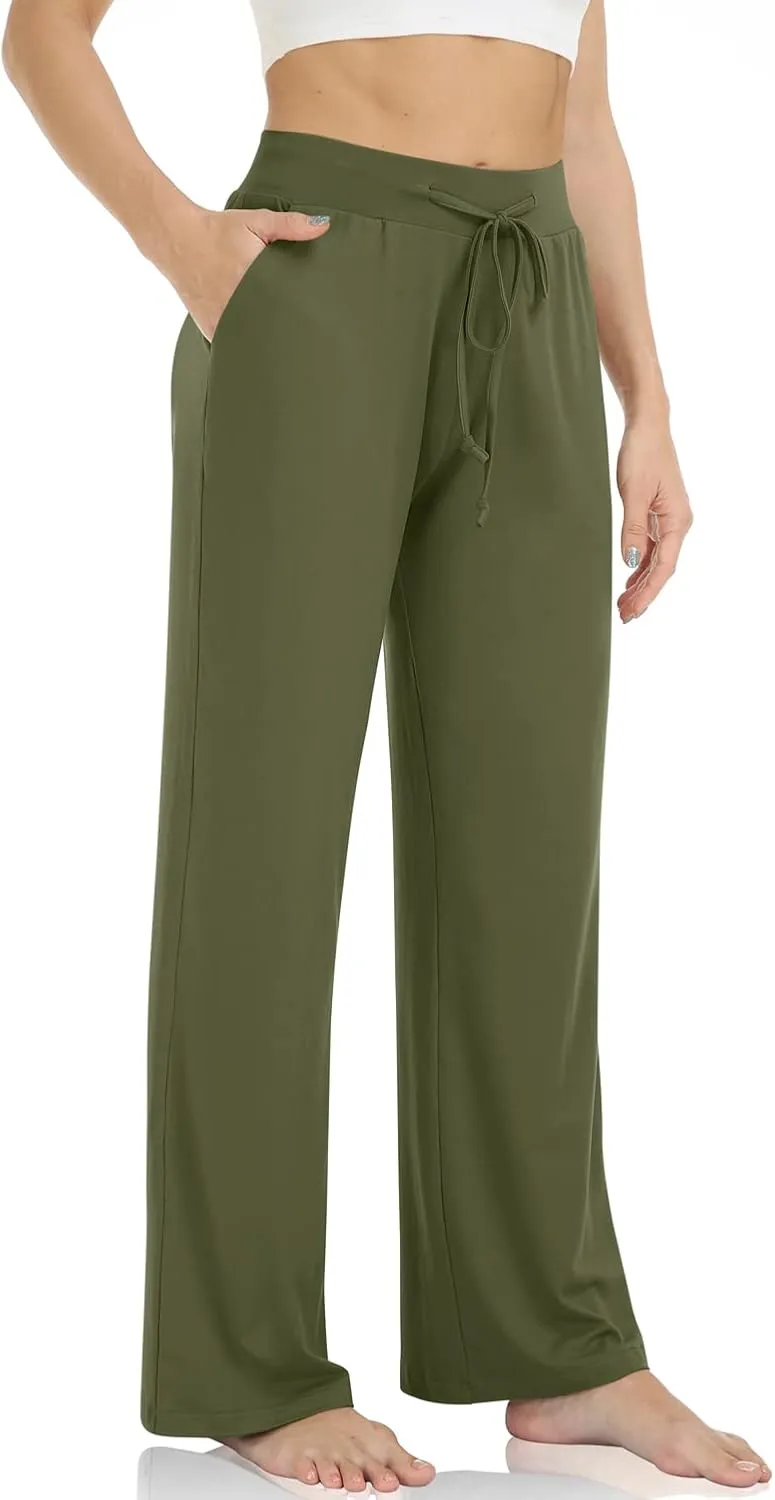 TARSE Women's Casual Loose Yoga Pants Comfy Wide Leg Lounge Pajamas Pockets Lightweight Sweatpants