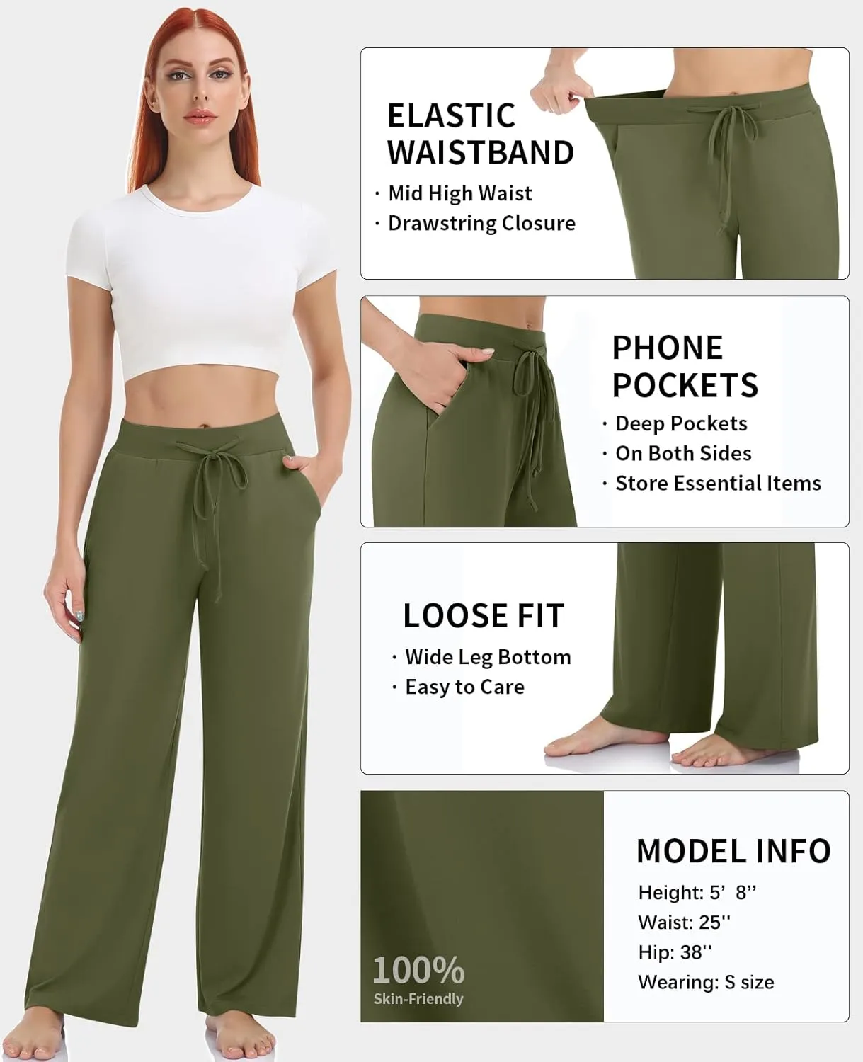 TARSE Women's Casual Loose Yoga Pants Comfy Wide Leg Lounge Pajamas Pockets Lightweight Sweatpants