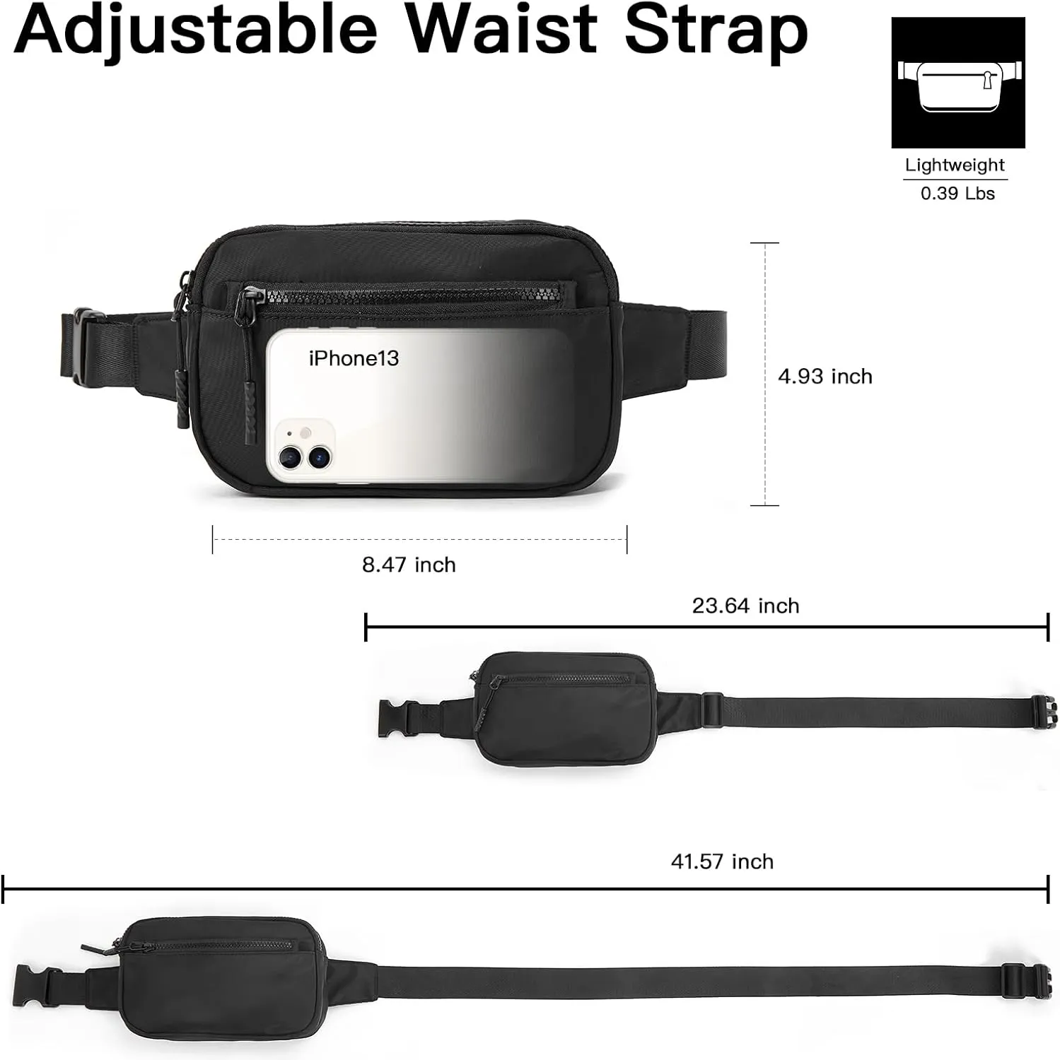 Telena Fanny Packs for Women Men Fashionable Cross Body Belt Bag with Adjustable Straps Black