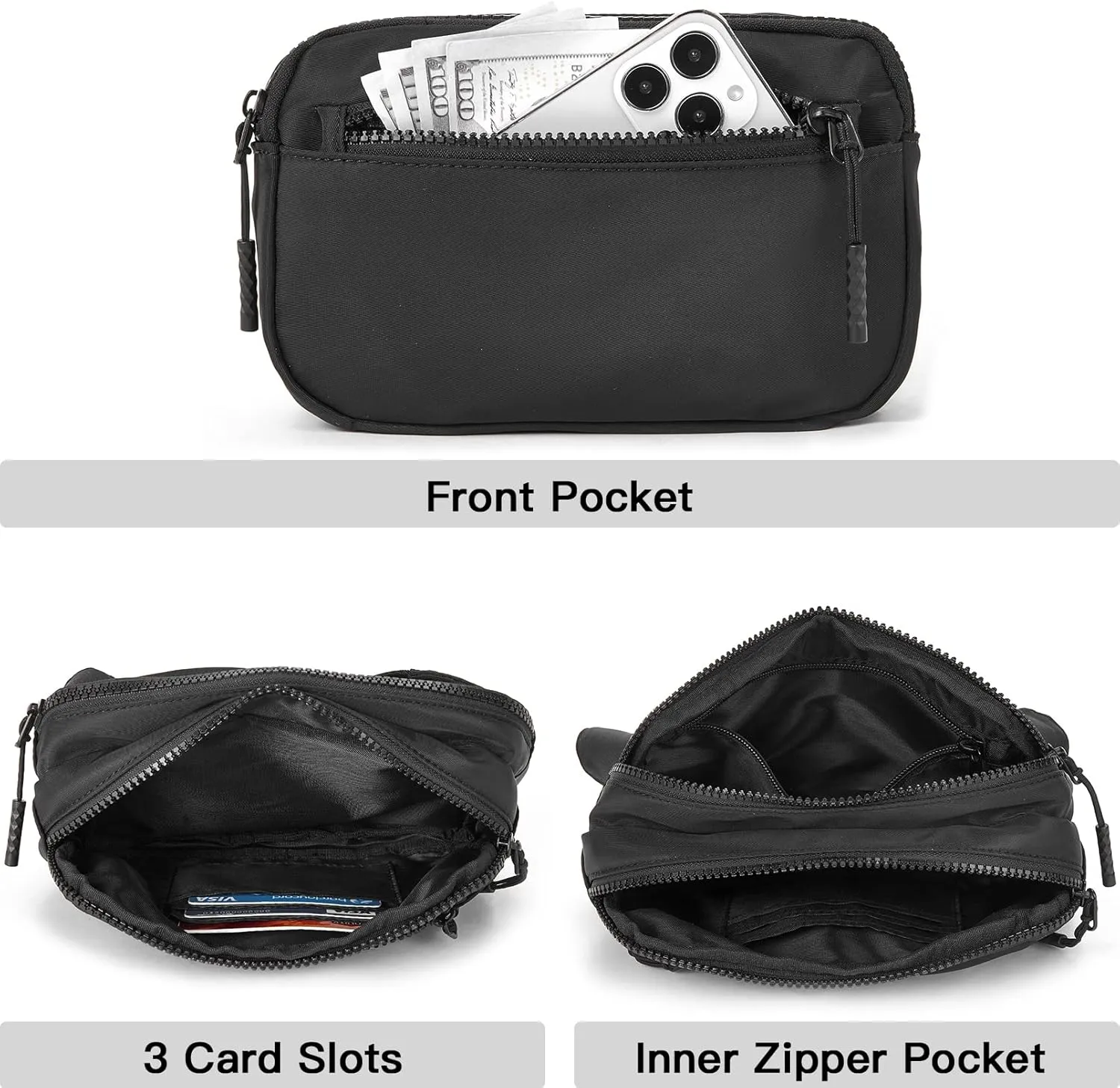 Telena Fanny Packs for Women Men Fashionable Cross Body Belt Bag with Adjustable Straps Black