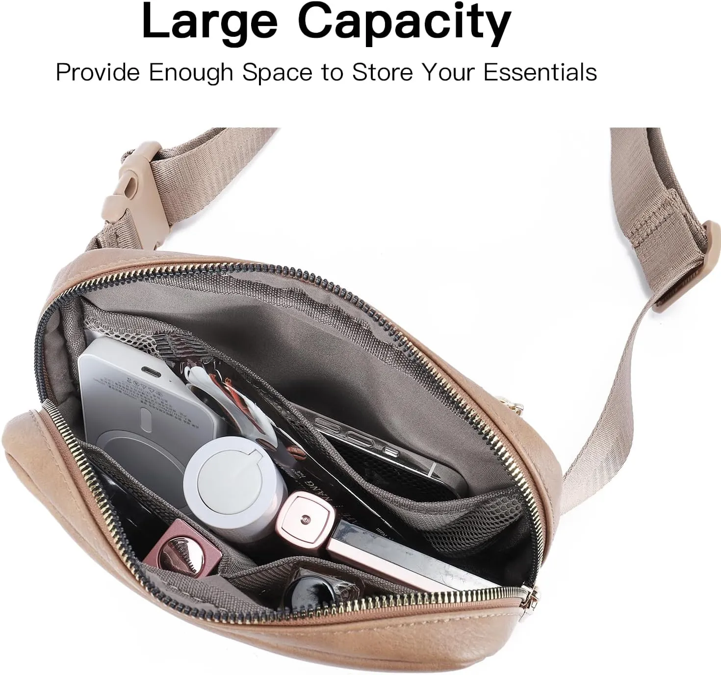 Telena Leather Belt Bag for Women Fashionable Fanny Packs Cross Body Bag Waist Pack Light Brown