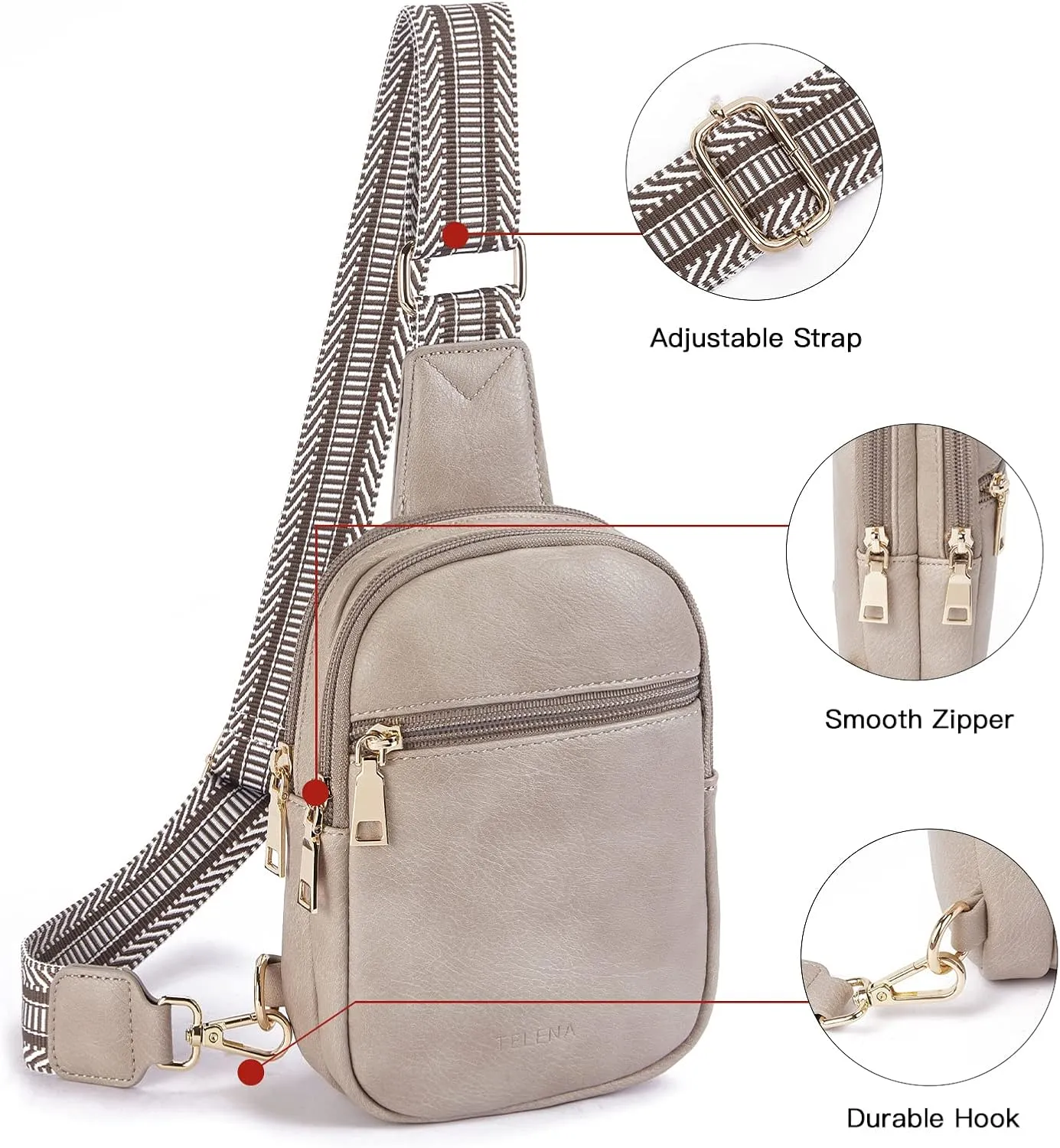 Telena Small Sling Bag for Women Vegan Leather Fashionable Fanny Pack Crossbody Bags for Women for Travel