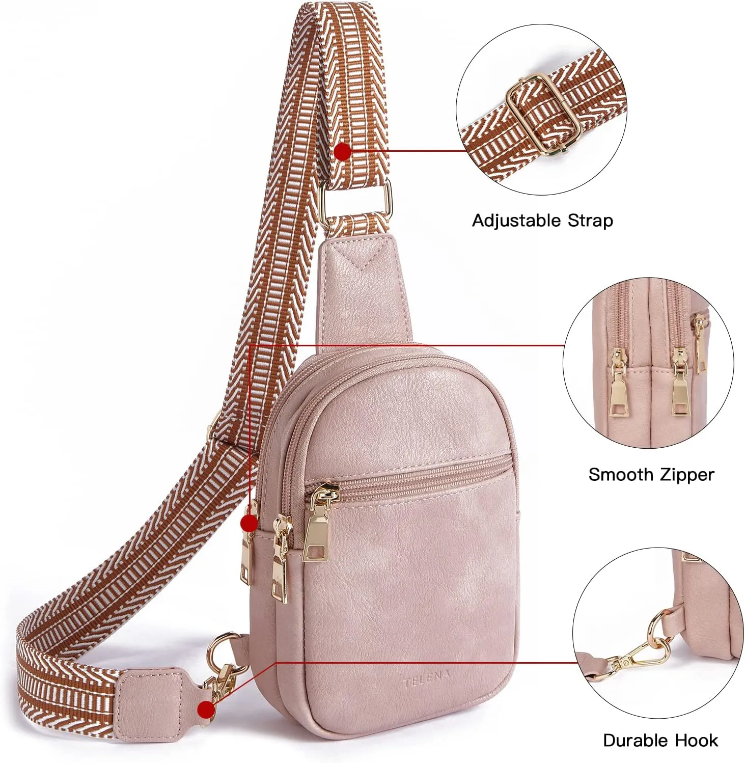 Telena Small Sling Bag for Women Vegan Leather Fashionable Fanny Pack Crossbody Bags for Women for Travel