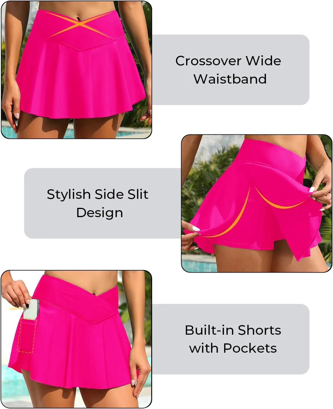 Tempt Me Women Swim Skirt - High Waisted Bathing Suit Skirt Crossover Bikini Skirt Bottoms with Pockets 2025