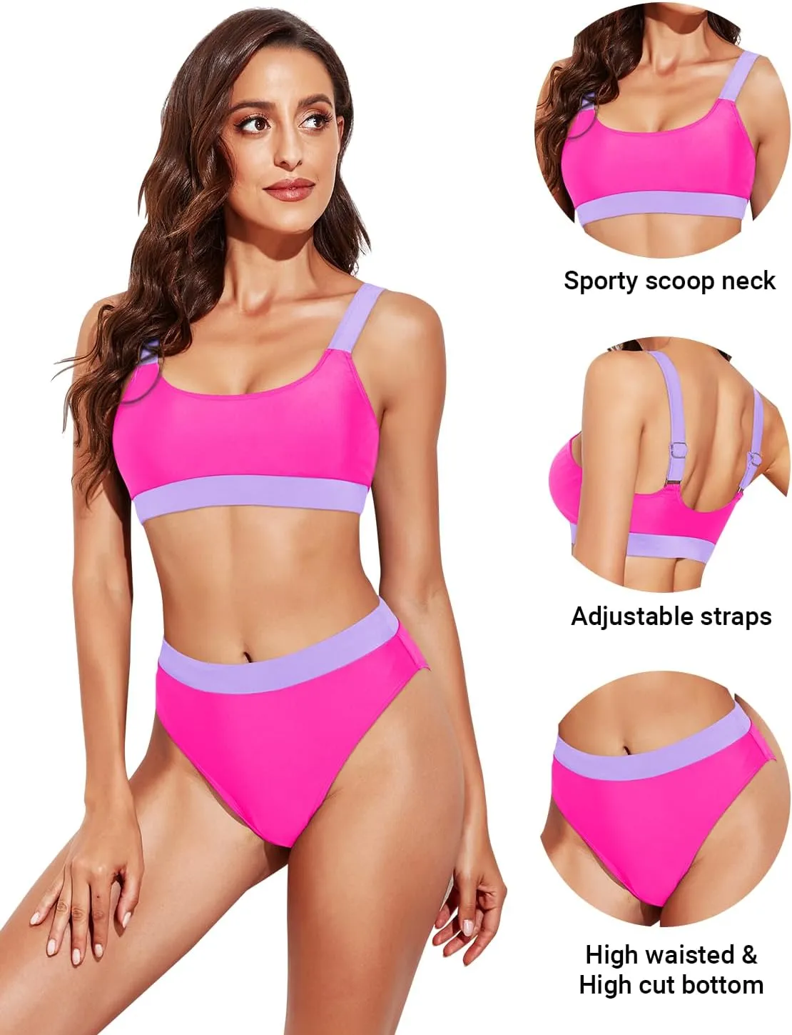 Tempt Me Women Two Piece High Waisted Bikini Swimsuits with Bottoms Teen Scoop Neck Sport Bathing Suits