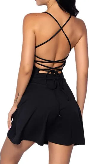 Tennis Dress for Women Backless Lace Up Workout Dress with Built-in Bras & Shorts Exercise Athletic Golf Dresses for Women