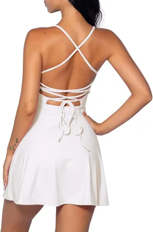 Tennis Dress for Women Backless Lace Up Workout Dress with Built-in Bras & Shorts Exercise Athletic Golf Dresses for Women